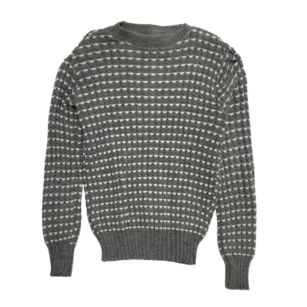 Vintage Grey Geometric Round Neck Wool Blend Jumper Uk Women's S 8 H715