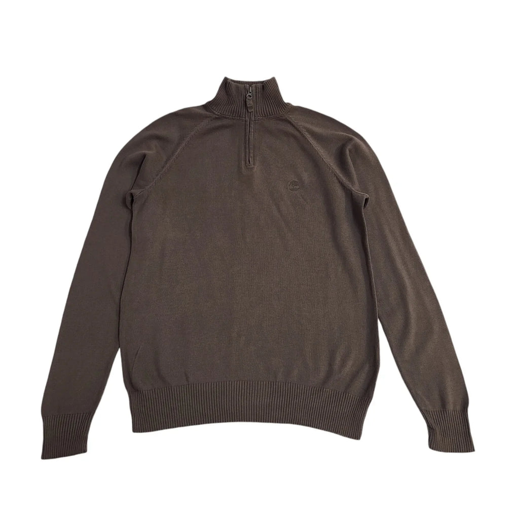 Timberland Y2K Brown 1/4 Zip High Neck Long Sleeve Jumper Men's UK Size S