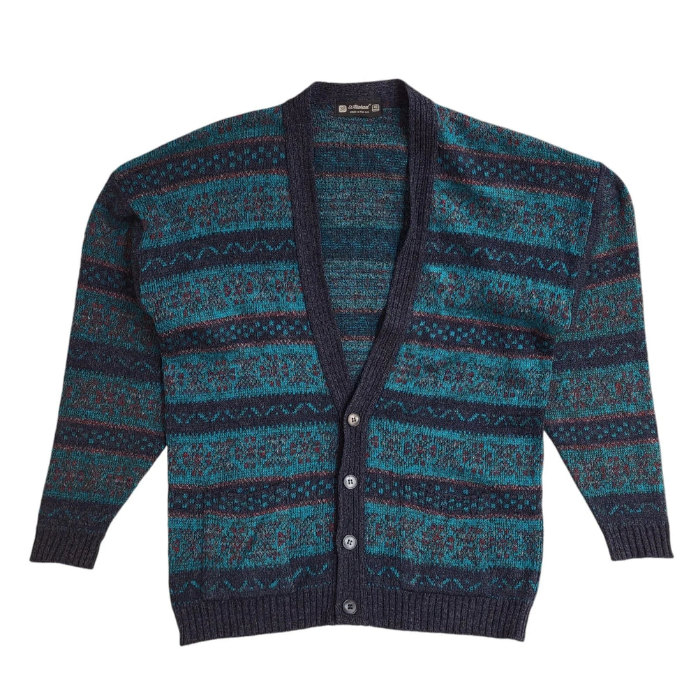 St Michael Vintage 90s Blue Geometric Cardigan UK Men's Size Large