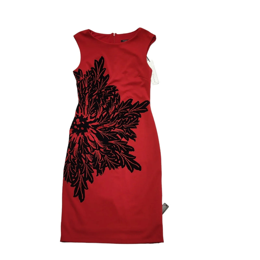 Roman Red Black Sleeveless Floral Placement Dress UK Women's 10 Bnwt BB633