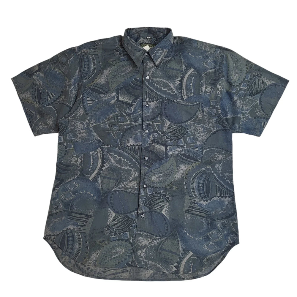 Latitude 90's Blue & Grey Abstract Short Sleeve Shirt Uk Men's Size Large
