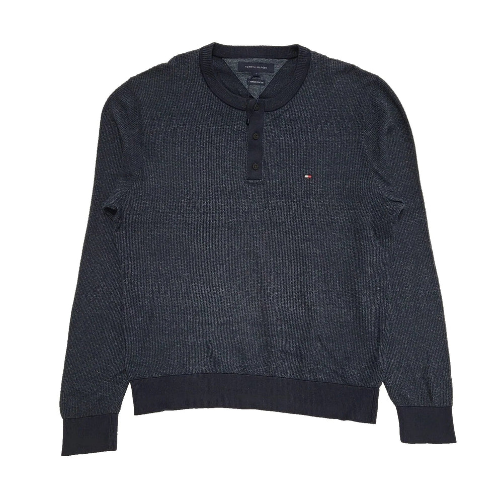 Tommy Hilfiger Blue L/Sleeve Knit 1/4 Button Jumper Men's UK L EU 54 H998