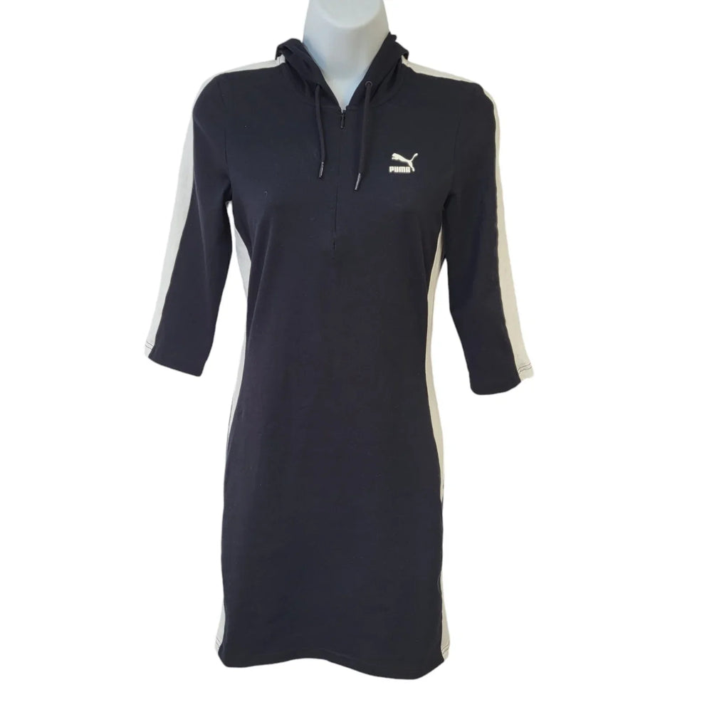 Puma Black 3/4 Sleeve Hooded Sports Dress Uk Women's Size 10 Bnwt EE410