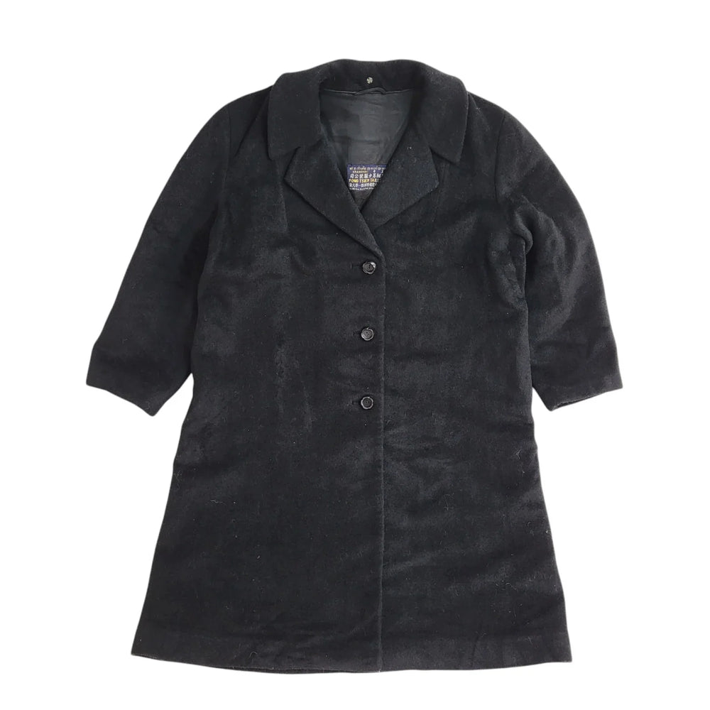 Vintage 90s Button Black Wool Overcoat UK Women's Size 16