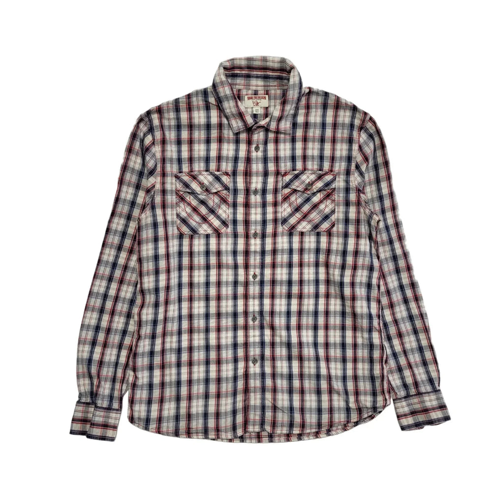 True Religion Vintage Y2K Red & Blue Check Long Sleeve Shirt Men's UK M