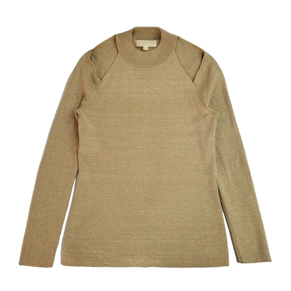 Michael Kors Sparkly Gold Cold Shoulder Jumper Women's UK M EE591