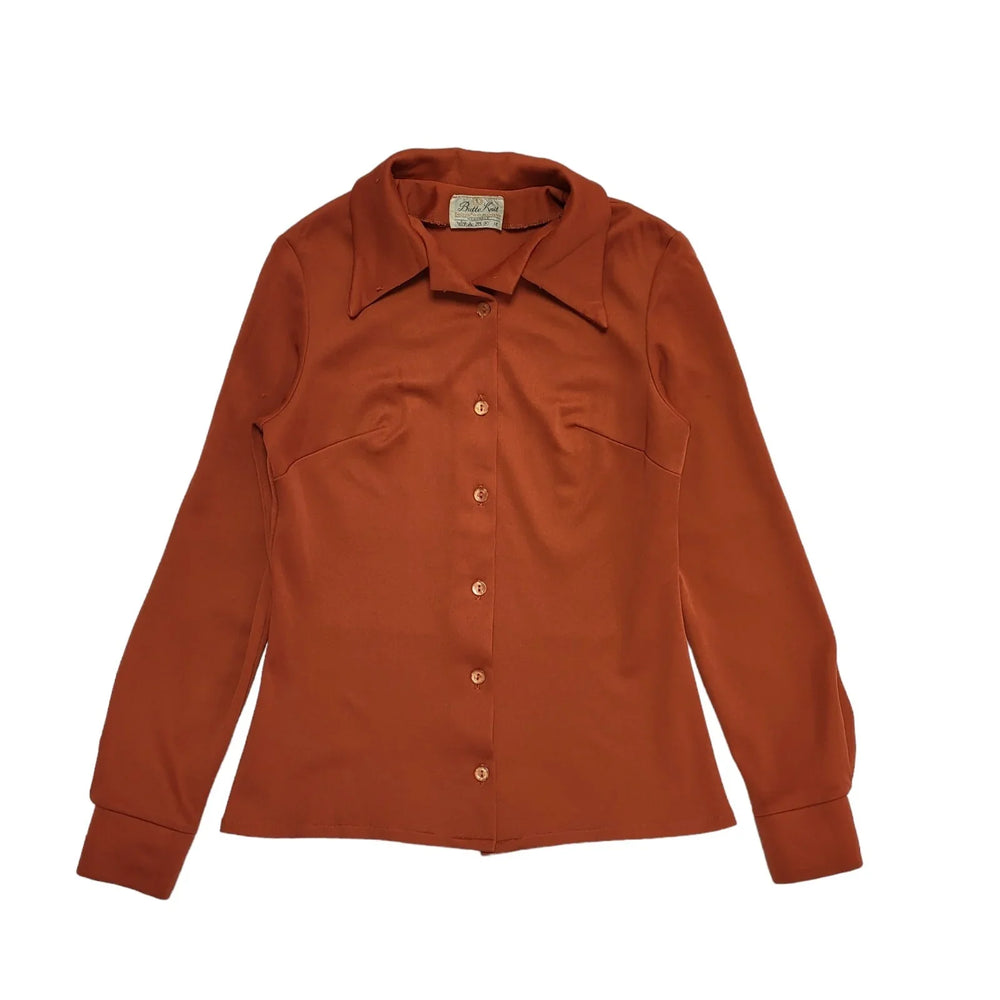 Vintage 70s Butte Knit Copper Button Blouse Uk Women's Size 12