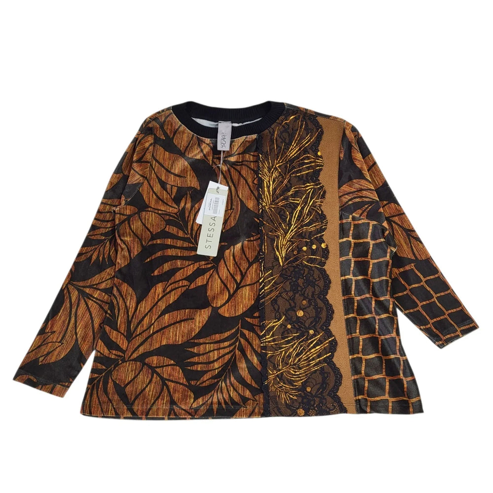 Stessa Black & Copper Floral Jumper Uk Women's Size XL Bnwt L733
