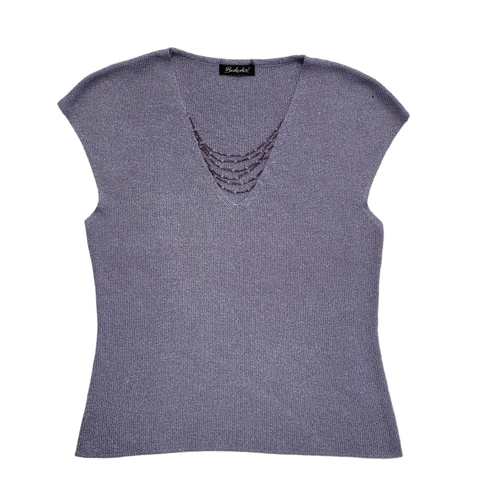 Berkertex Vintage 90's Purple Sparkly Beaded V-Neck Top Womens UK 14-16