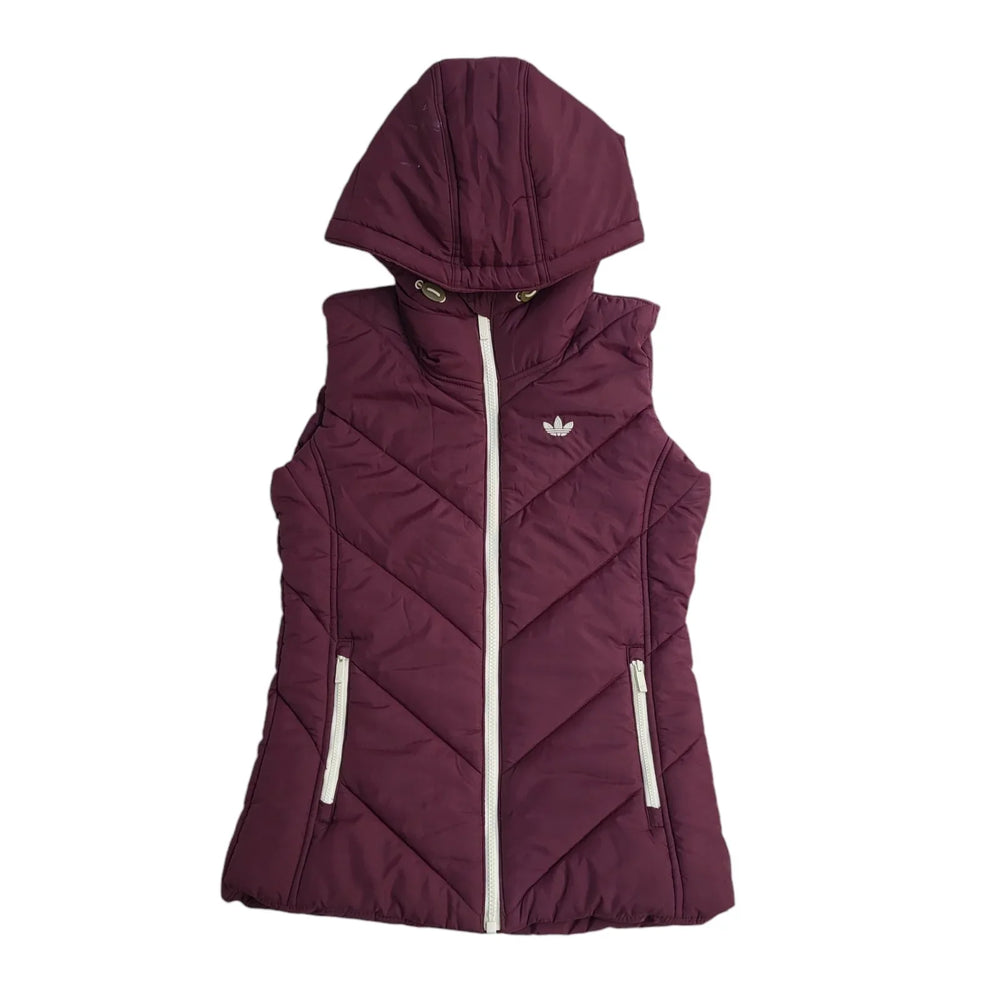 Adidas Vintage Y2k Burgundy Hooded Gilet Uk Women's Size 6