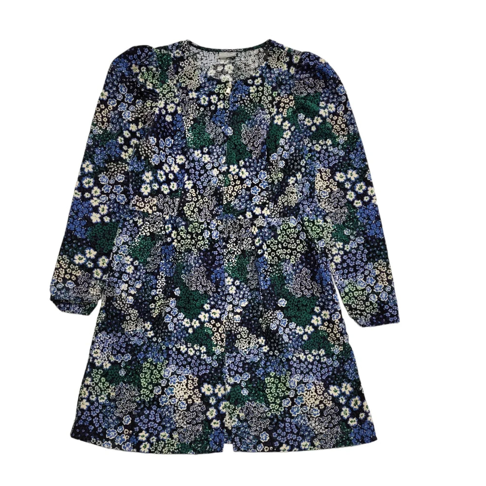 Oliver Bonas Long Sleeve Blue Green Floral Cord Dress Women's UK 14 CC615