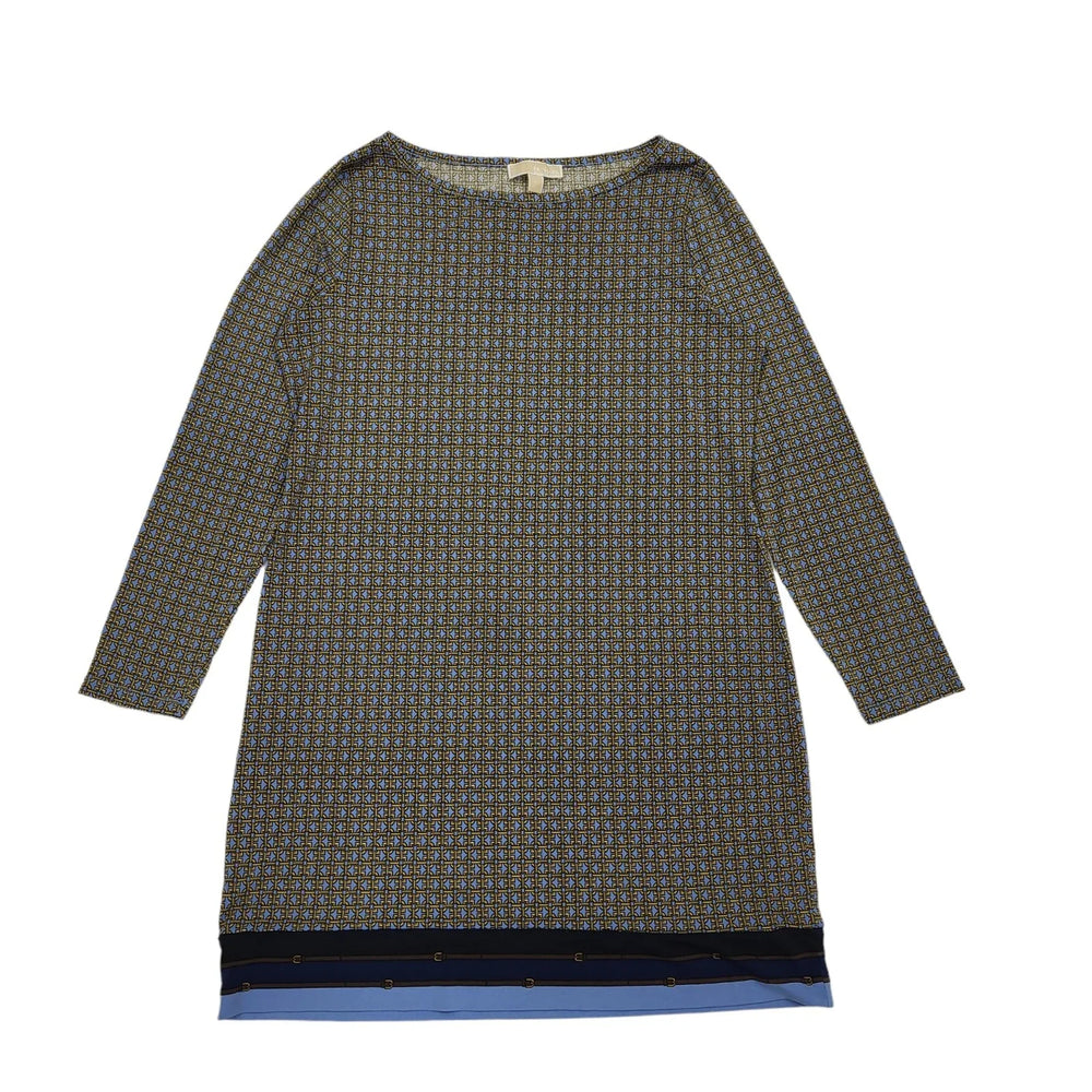 Michael Kors Blue Geometric Long Sleeve Shift Dress Uk Women's XL BB959