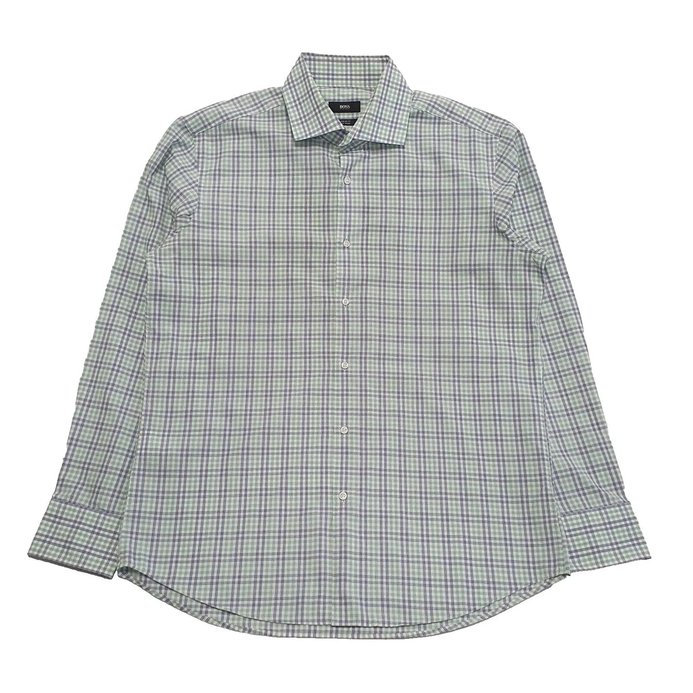 Hugo Boss White Blue Green Check Long Sleeve Shirt UK Men's L K842