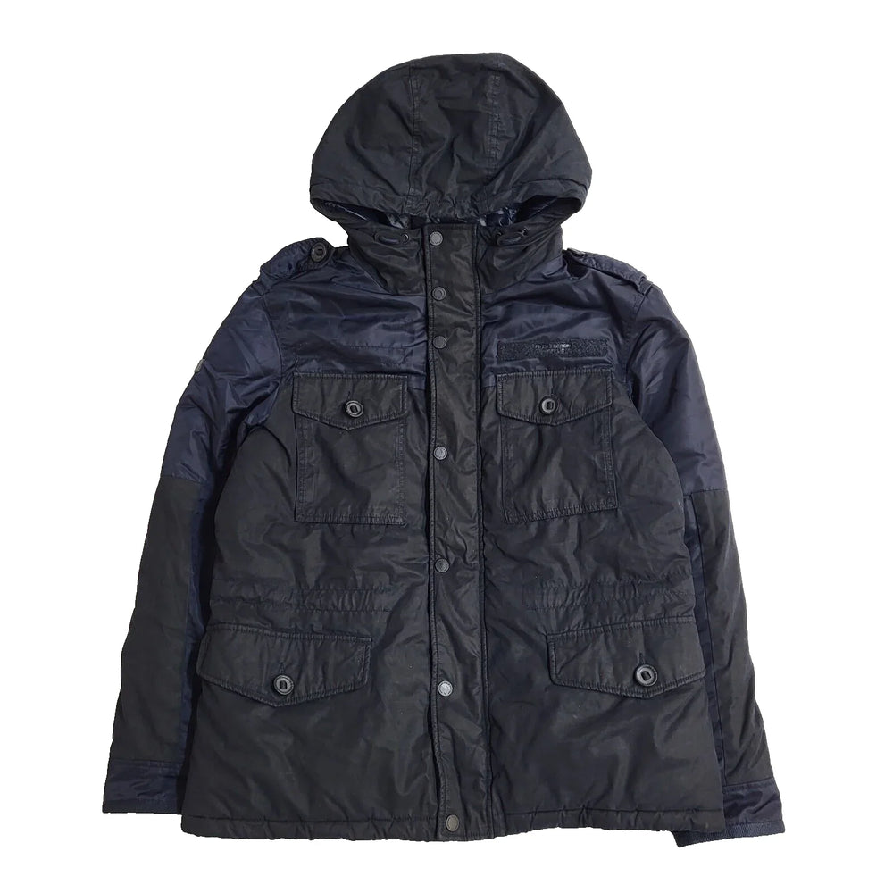 Superdry Navy Blue Zipped Hooded Quilted Jacket Uk Men's Size M EE820