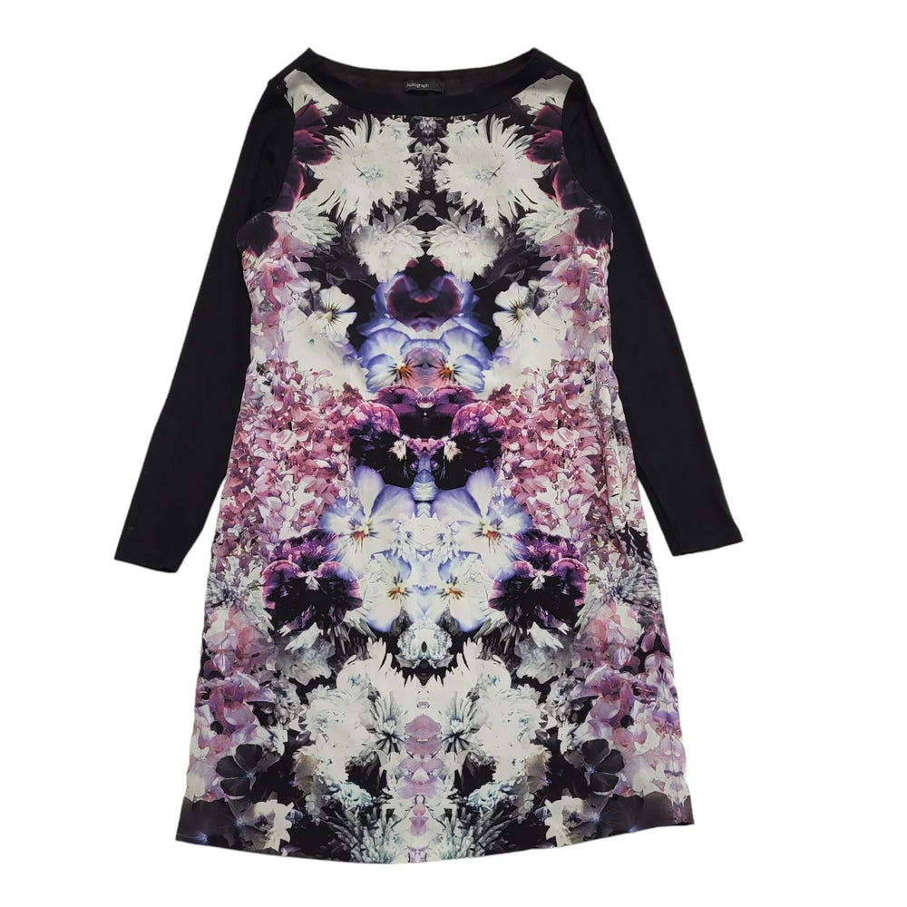 Autograph Black Pink Floral Long Sleeve Dress Women's Size 14 Bnwt DD285