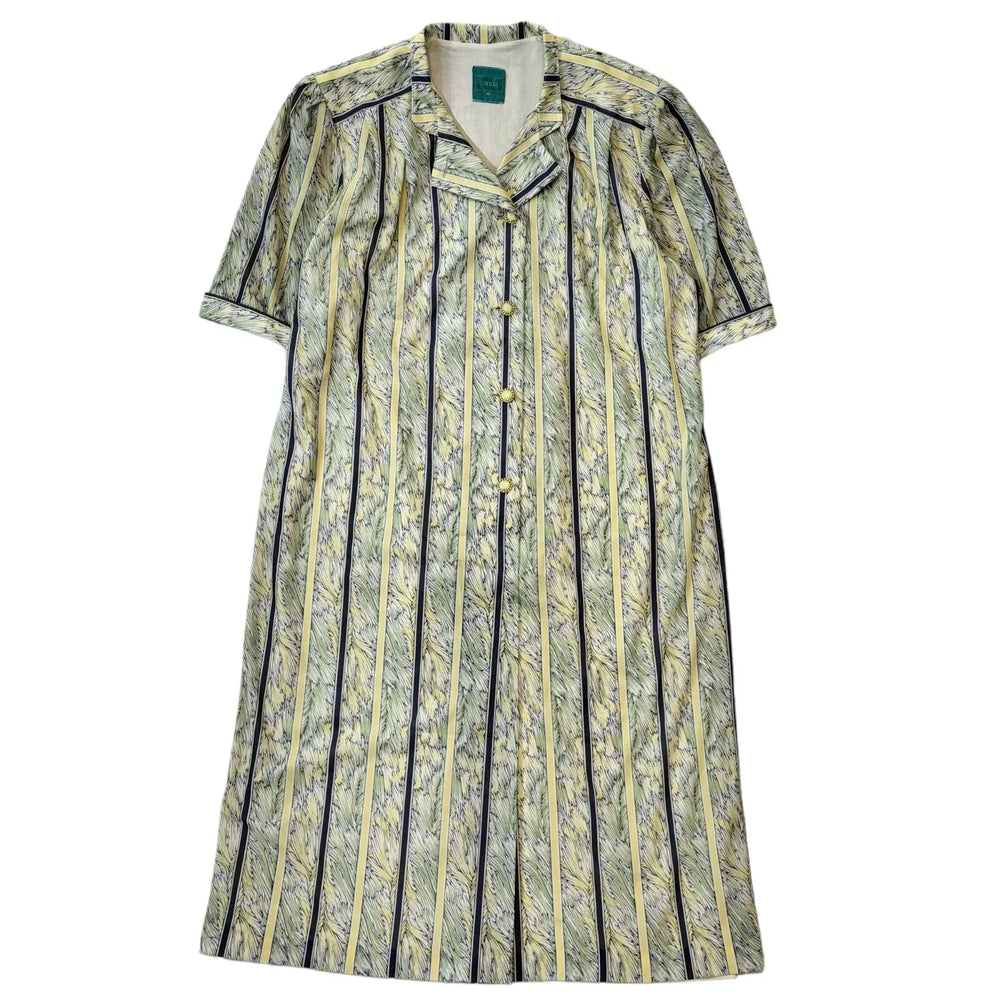 Canda C&A 70s Vintage Collared Green & Navy Daywear Dress Women's Size 12 Eu 40
