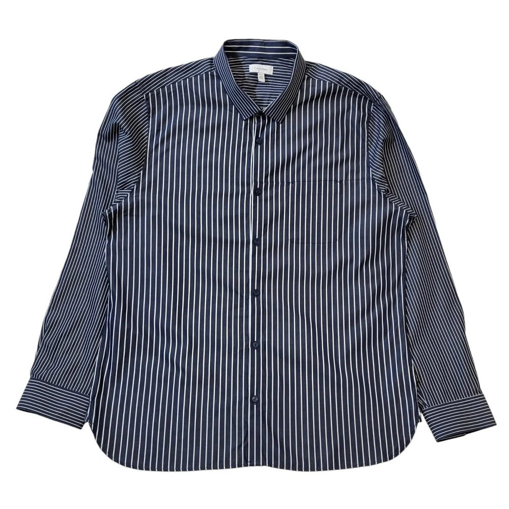 Calvin Klein Blue White Striped Regular Long Sleeve Shirt Uk Men's X Large G592