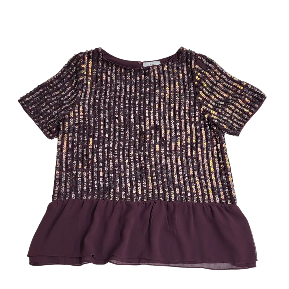 Coast Amiath Sequin Peplum Top Blouse Burgundy Women's Size 16 Bnwt L780