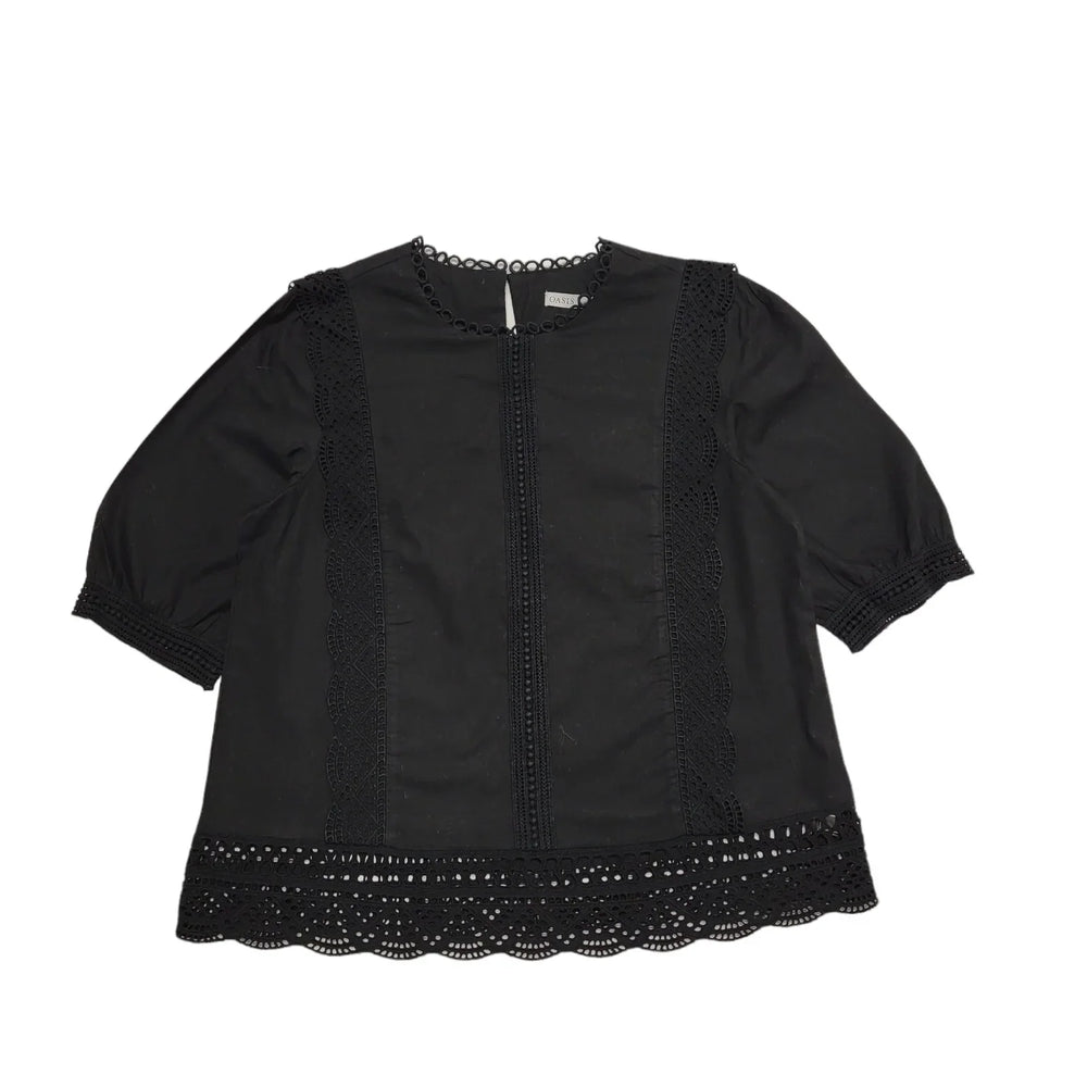Oasis Black Short Sleeve Lace Trim Top Uk Women's 14 Bnwt BB953