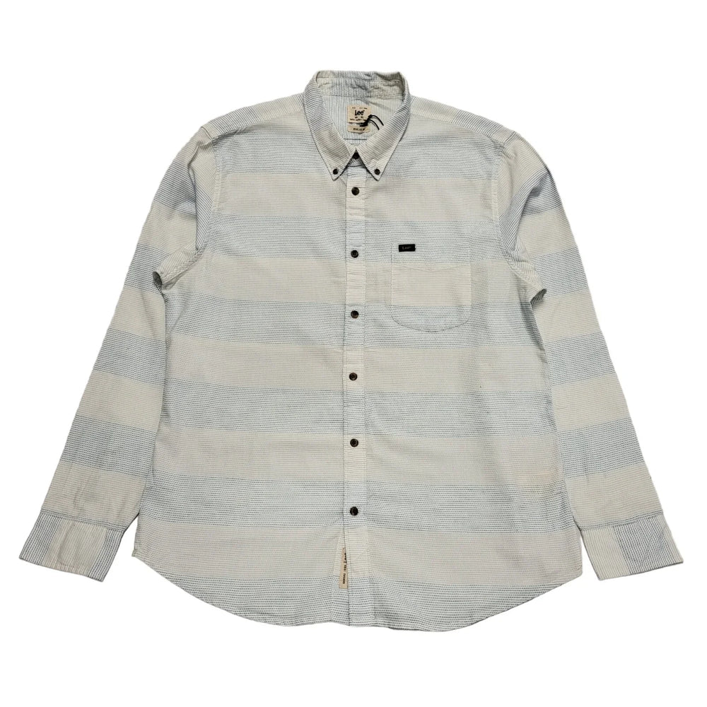 Lee White Blue Button L/Sleeve Regular Fit Shirt Uk Men's XL Bnwt K623