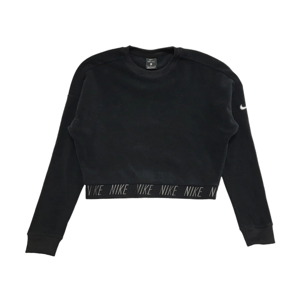Nike Sports Sweatshirt Fleece Cropped Black Womens UK Size Small BB541