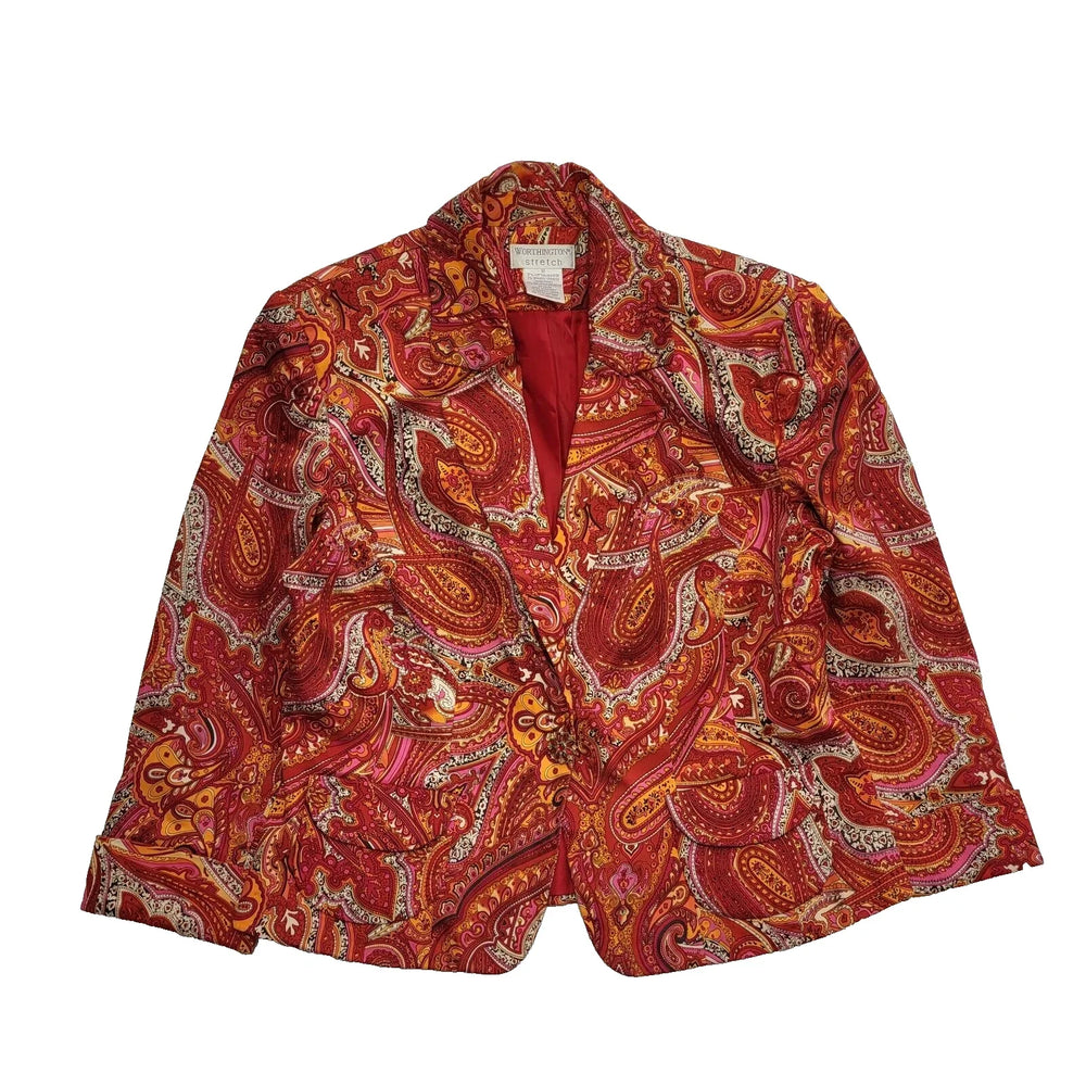 Worthington Red Mix Paisley Print Blazer Jacket UK Women's Medium K403