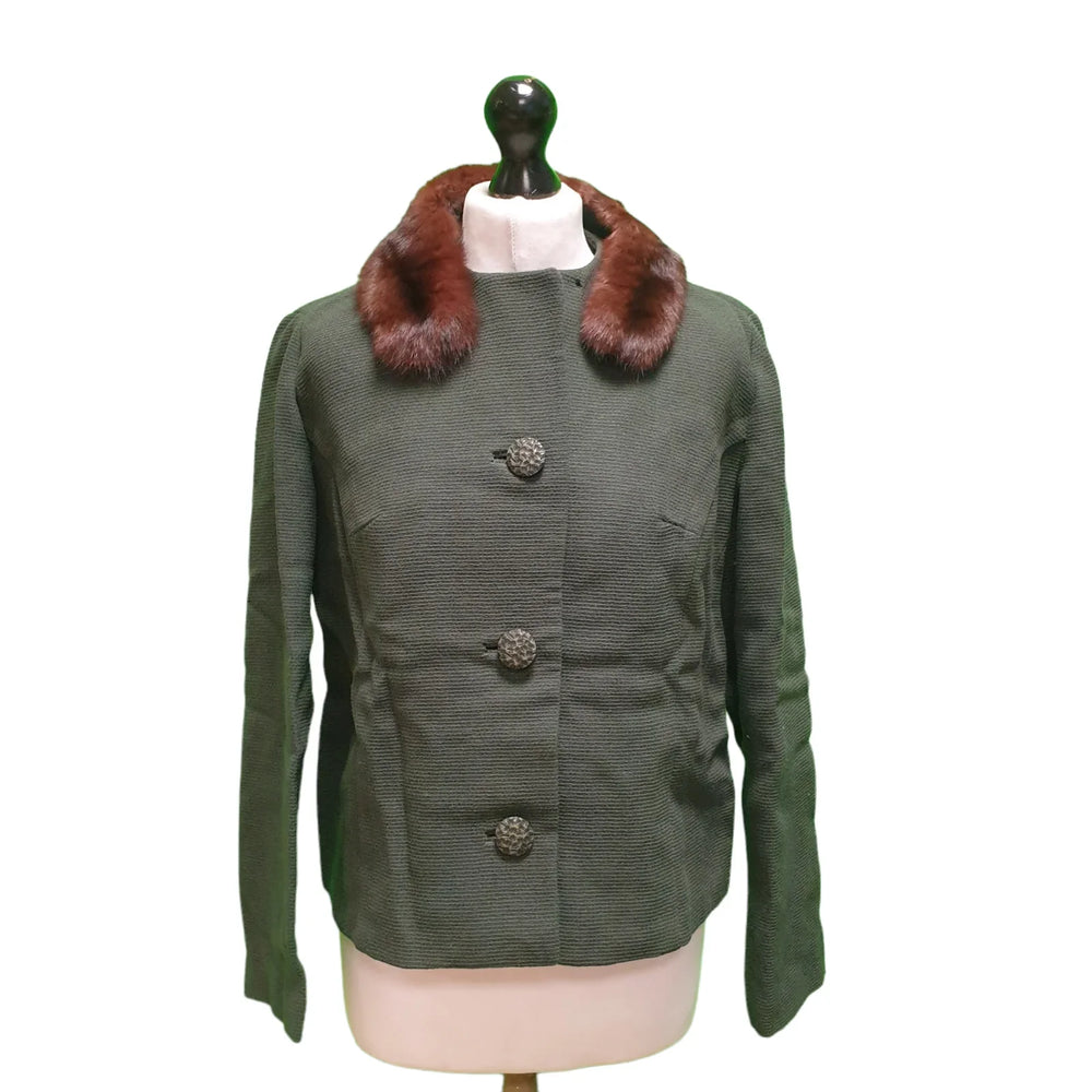 Vintage Green Fur Collar Jacket UK Women's Large K229