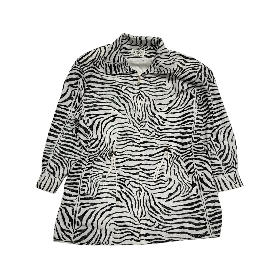 Ares White Black Zipped Collared Jacket UK Women's 16 H723