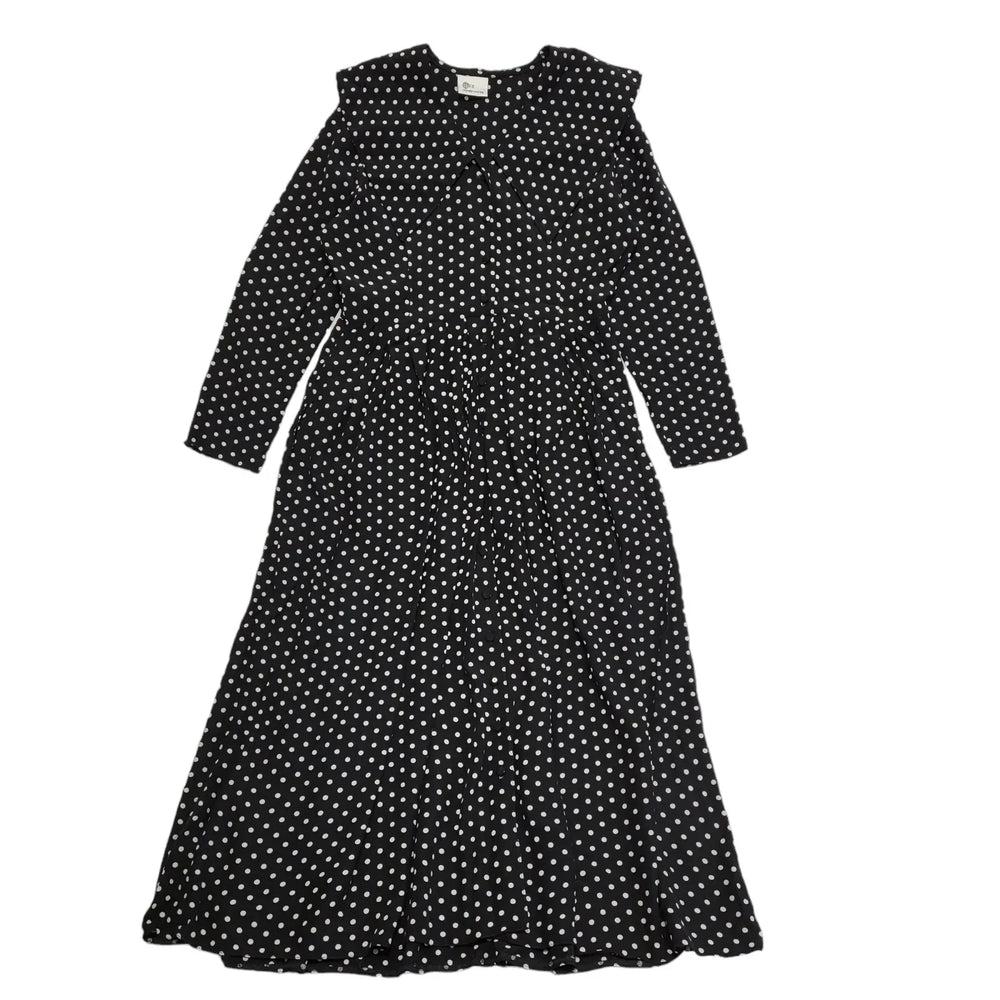 Style Vintage 90's Black & White Polka Dot Midi A-Line Dress Women's UK Size 10