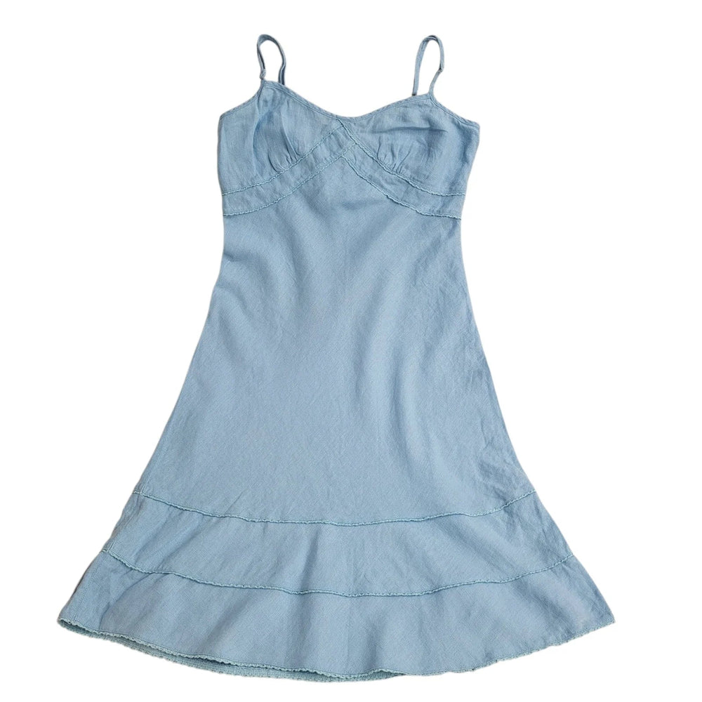Fat Face Dress Linen Baby Blue A-Line Dress Women's 14