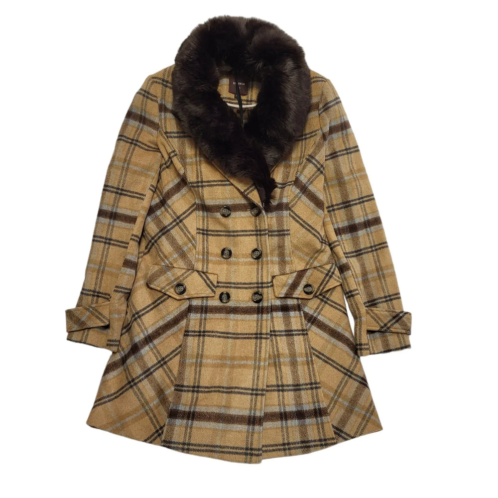 Next Beige Brown Check Double Button Wool Coat Women's 12 eu 40 BNWT L29