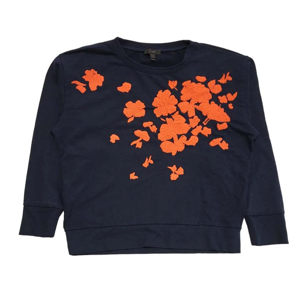 J.Crew Blue & Orange Floral Print Sweatshirt Long Sleeve Womens Size L DD615