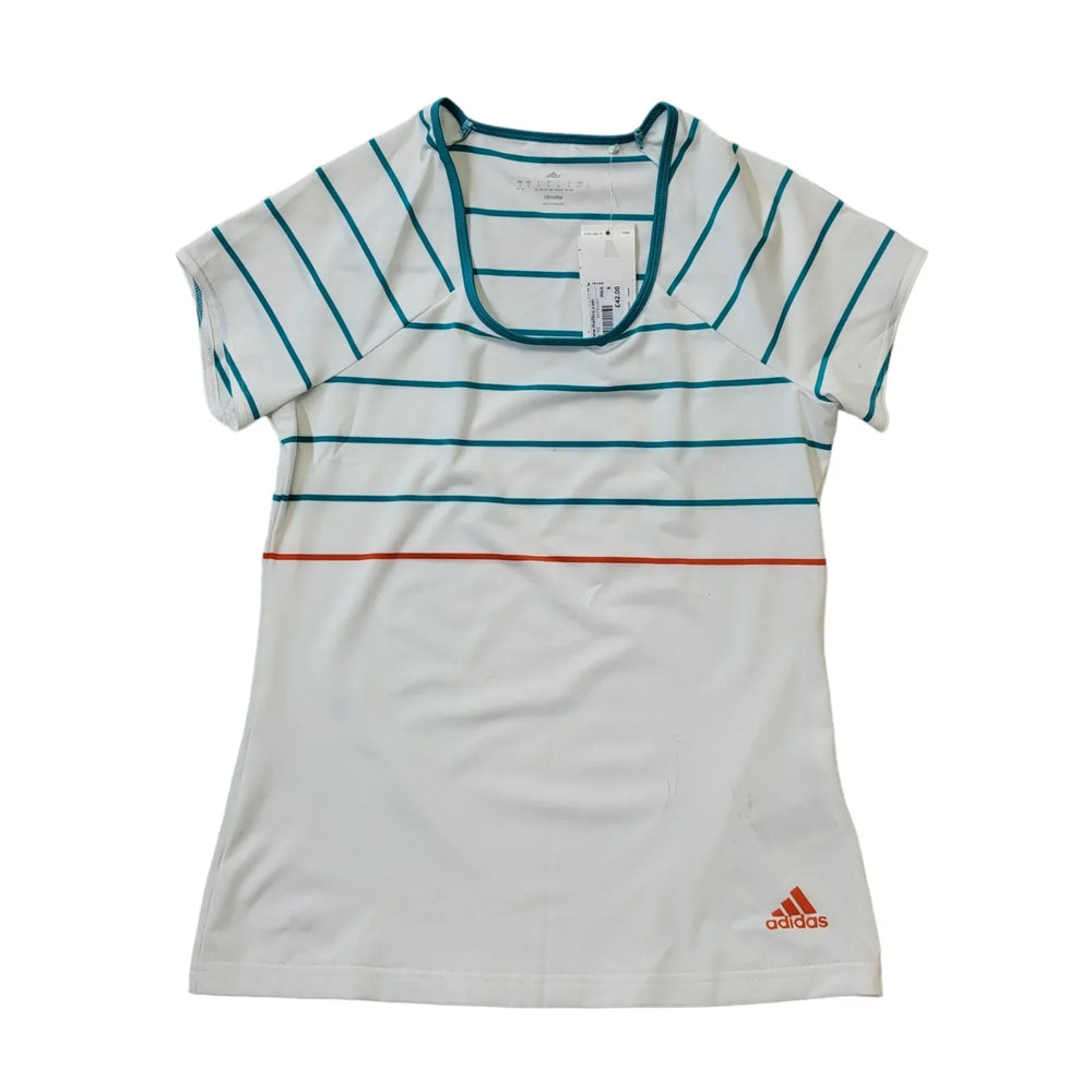 Adidas White Green Striped Activewear T-Shirt Women's UK S 8-10 BNWT H190