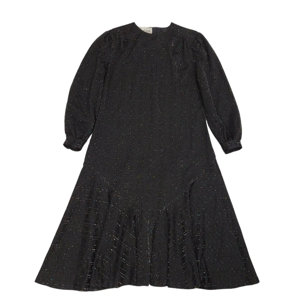 80s Vintage Rozlynne Black Long Sleeve Sparkly Evening Dress Women's 14