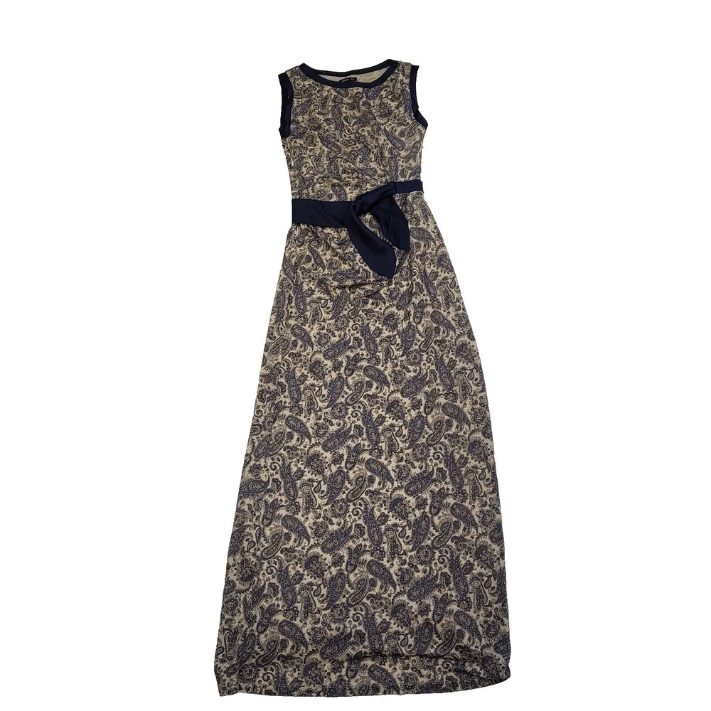Mango Navy Blue Gold Paisley Sleeveless Maxi Formal Dress Women's UK S H286
