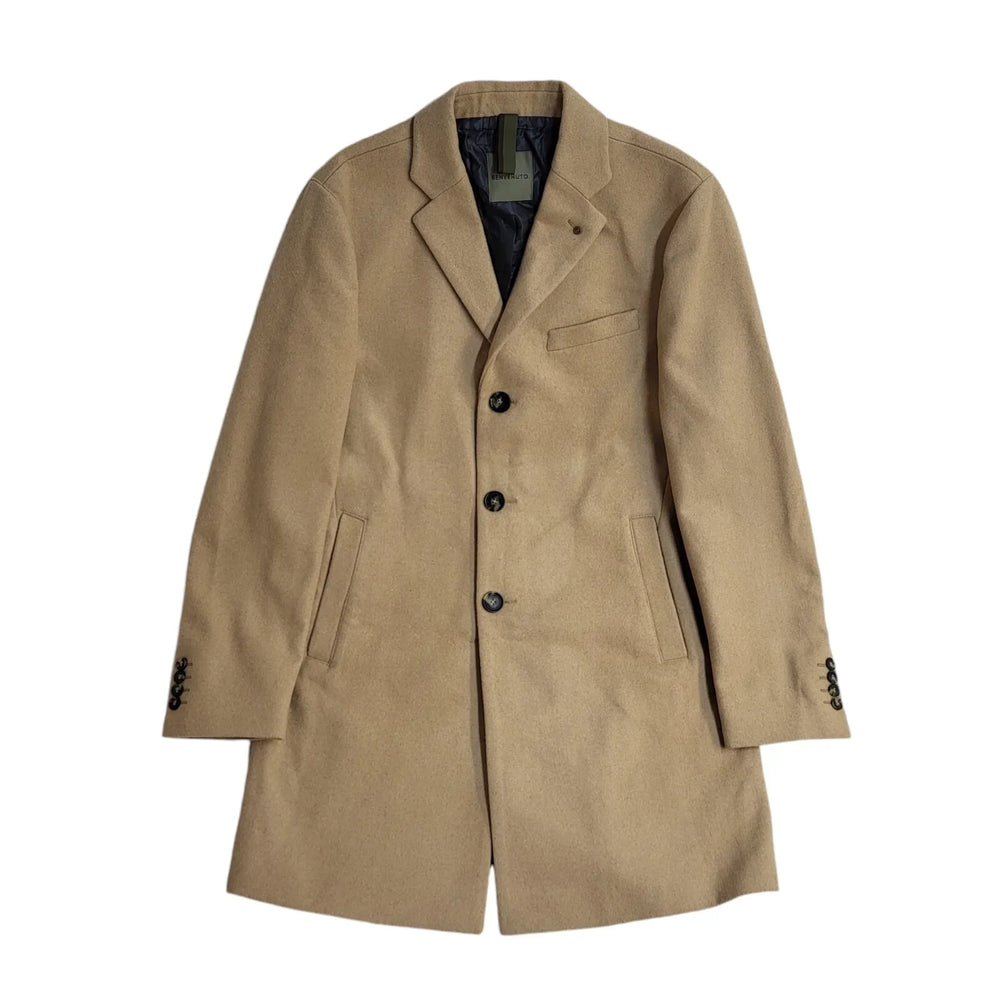 Benvenuto Vintage 90s Beige Wool Button Overcoat Uk Men's Size Medium