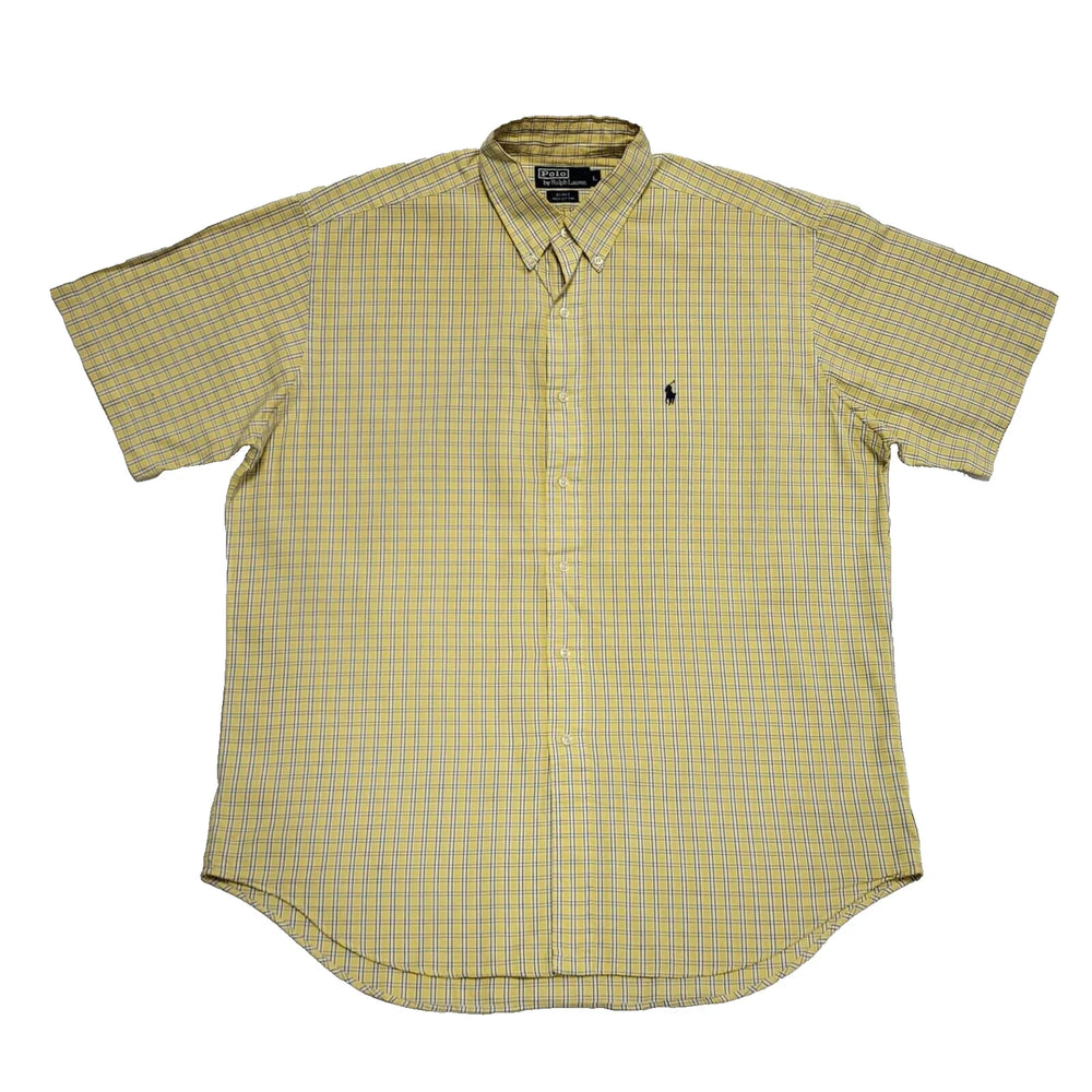 Polo Ralph Lauren Yellow Check Short Sleeve Slim Fit Shirt Men's UK Large H890