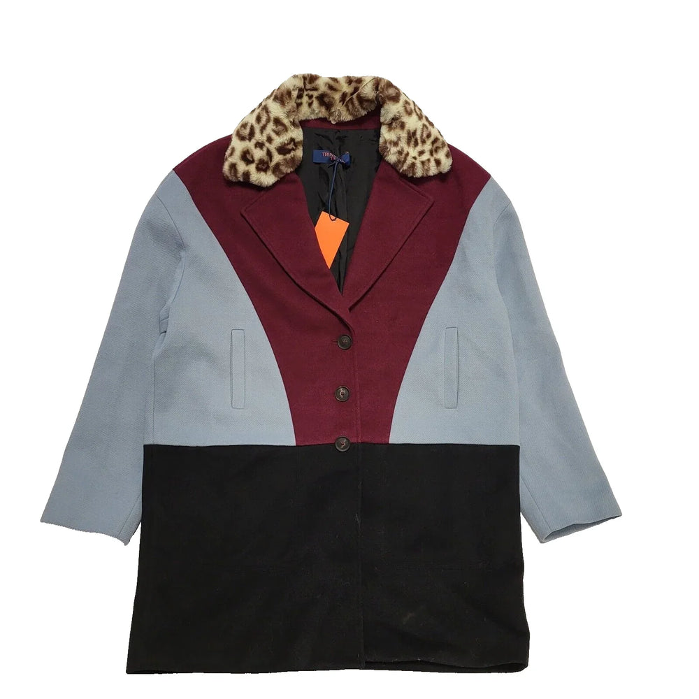 Trussardi Jeans Red Blue Black Collared Coat Uk Women's 24 Bnwt K870