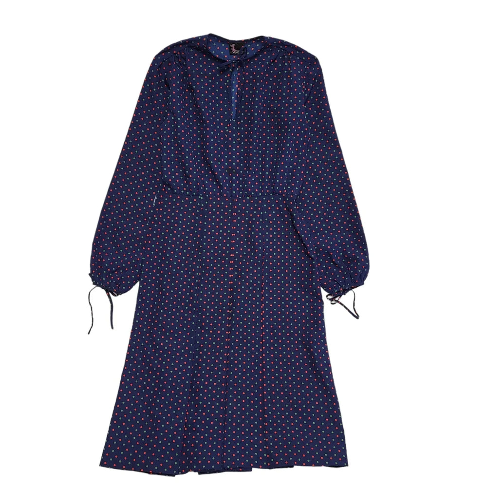 70s Vintage Vanidas Navy Polka Dot Daywear Dress Women's 10