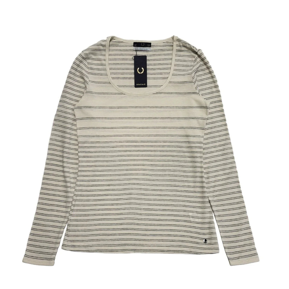 Fred Perry Cream Striped Slim Fit Shirt Women's Uk M 10 EU 38 BNWT G813
