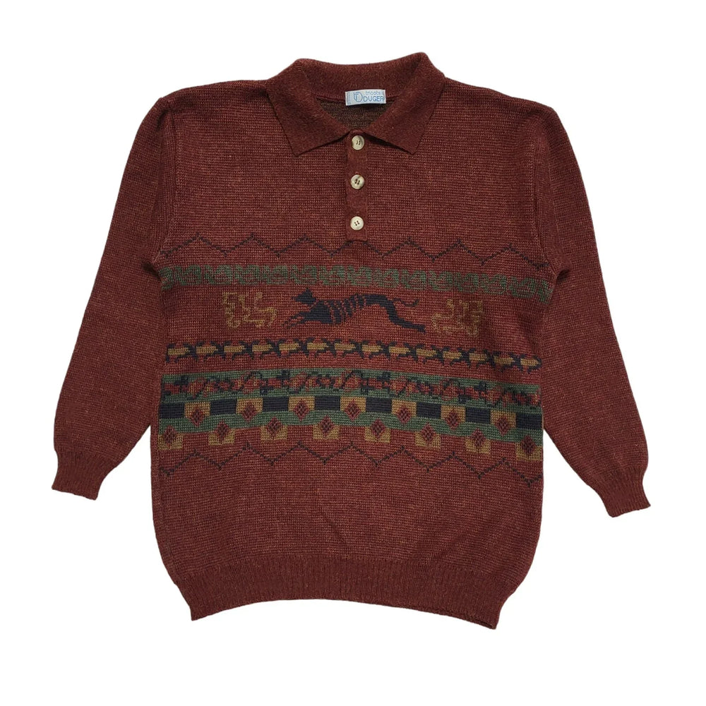 Tricots Vintage 80s Red & Blue Geometric Collared Jumper Men's UK Medium