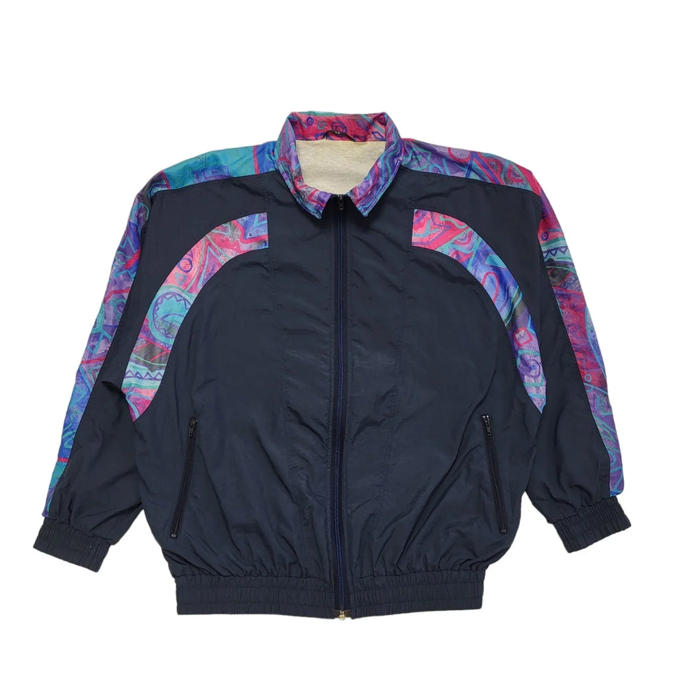 80s Vintage Navy Blue Pink Zipped Jacket Uk Women's Size 18-20