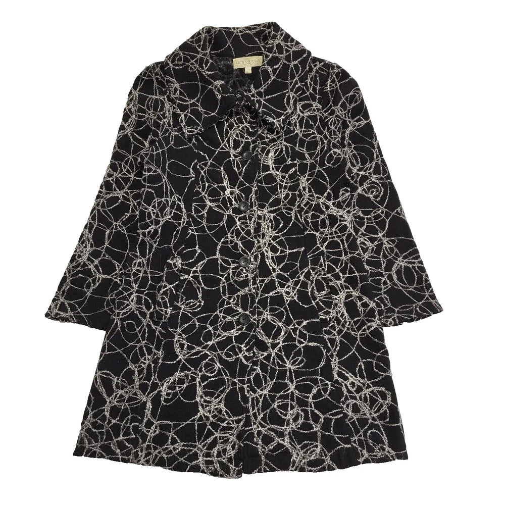 Edina Ronay Black Abstract Vintage 90s Button Rain Coat Women's Size L