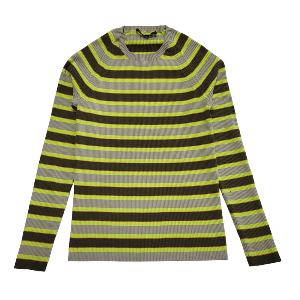 Jaeger Green & Grey Striped Jumper Uk Women's Size XS DD510