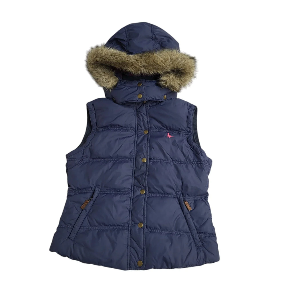 Jack Wills Navy Blue Zip & Snap Hooded Gilet Uk Women's Size 10 EE882