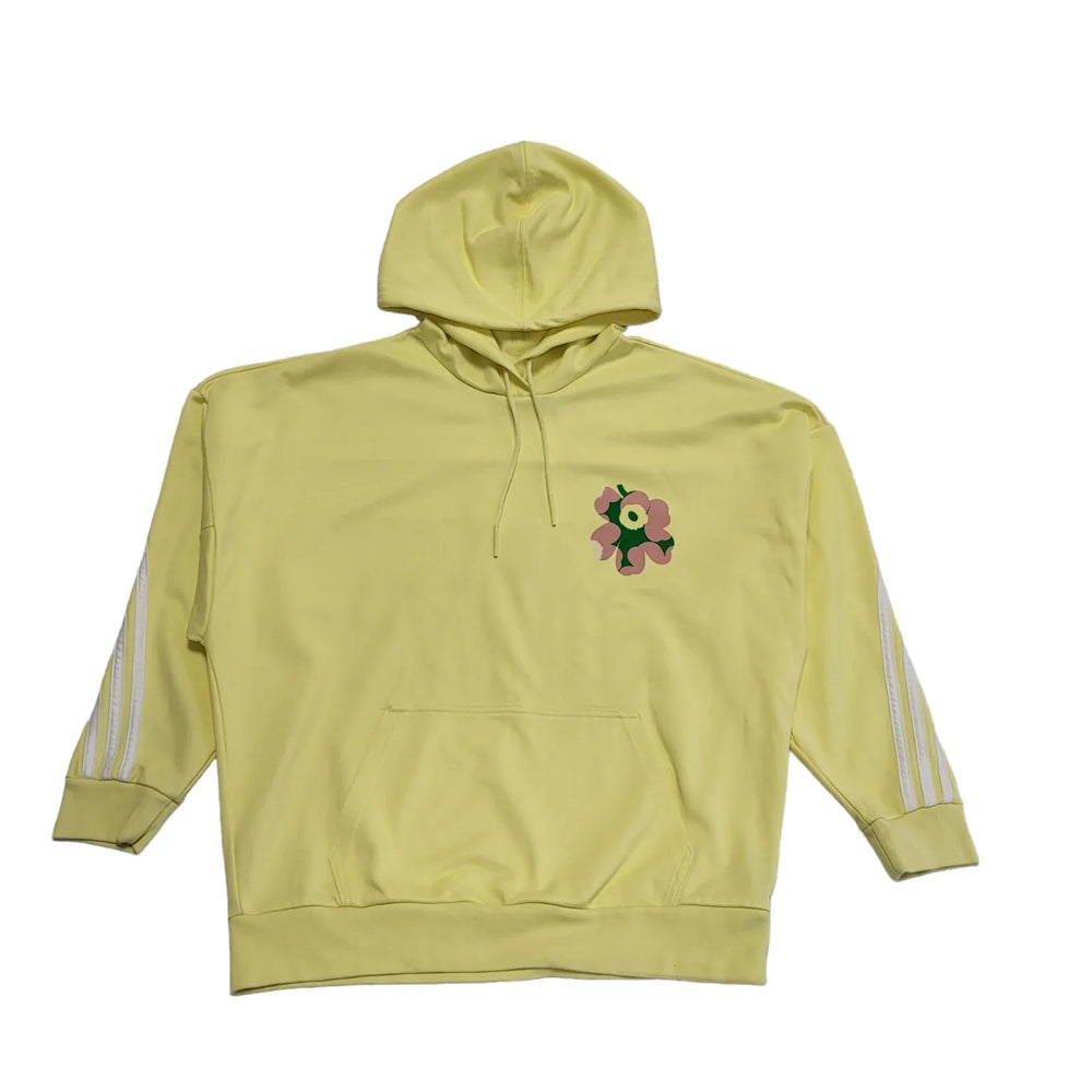 Adidas Hoodie Yellow Drawstring Floral Print Womens UK Size 12-14 BB49