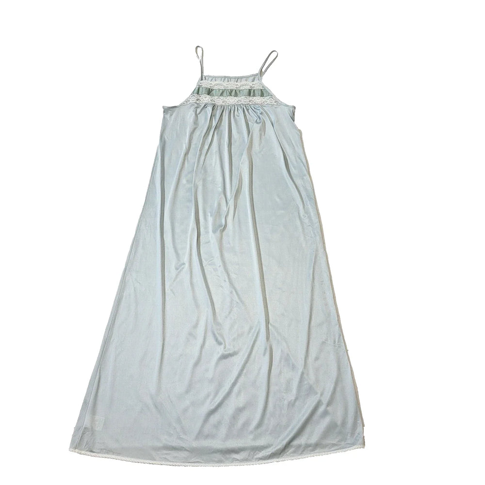 St Michael M&S 80's Vintage Light Blue & White Nightie Womens UK S EU 36