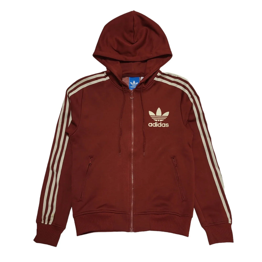 Adidas Burgundy Drawstring Zipped Hooded Tracksuit Top Men's uk Extra Small H626