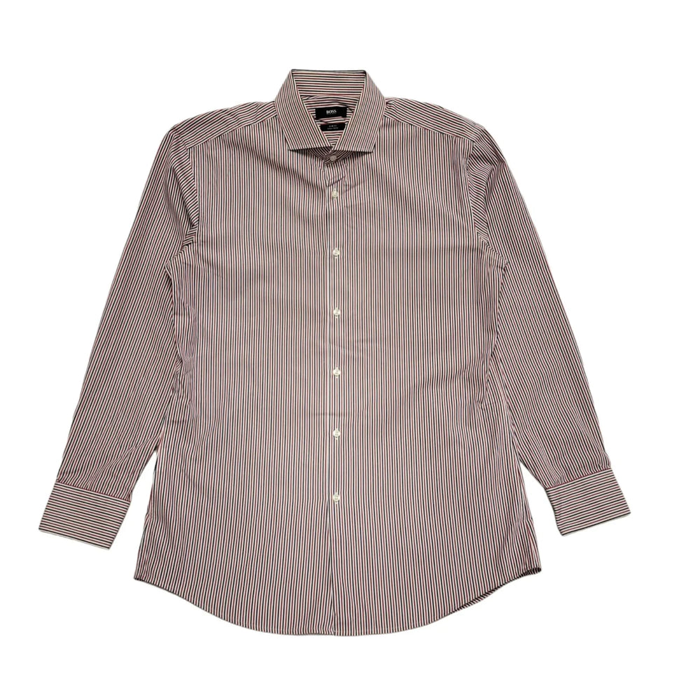 Hugo Boss White Red Striped Long Sleeve Slim Fit Shirt Uk Men's Size M K625