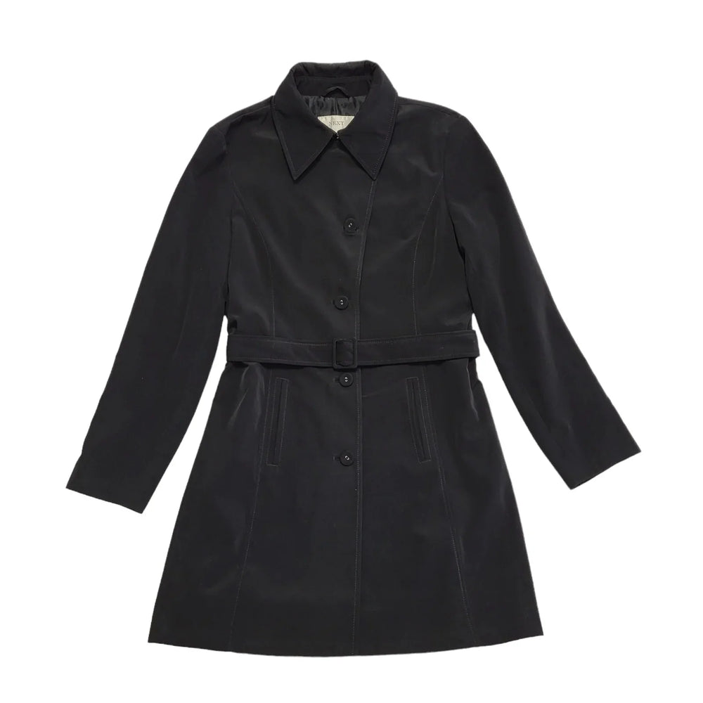 Next Black Vintage 90s k Button & Belt Rain Coat Uk Women's Size 12
